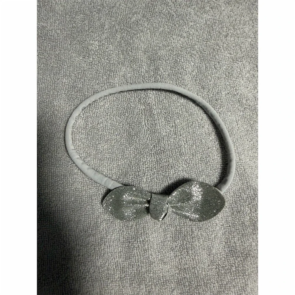 3pc Baby Girl Headband Set Pink Flower Bunny Ears Glitter Bow Gray Bands